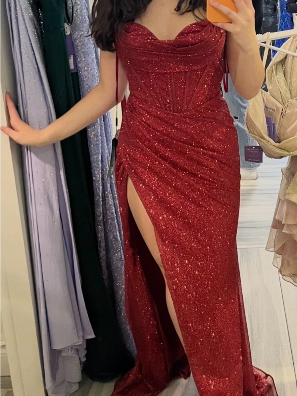 Marlas Sparkle Red Prom Dress with Side Slit